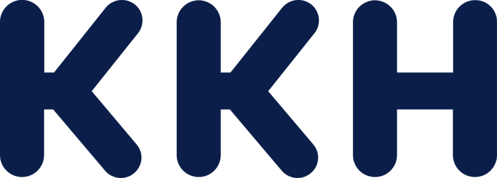 Logo der KKH: Drei große, stilisierte Buchstaben "K", "K" und "H" in dunkler Farbe auf hellem Hintergrund.