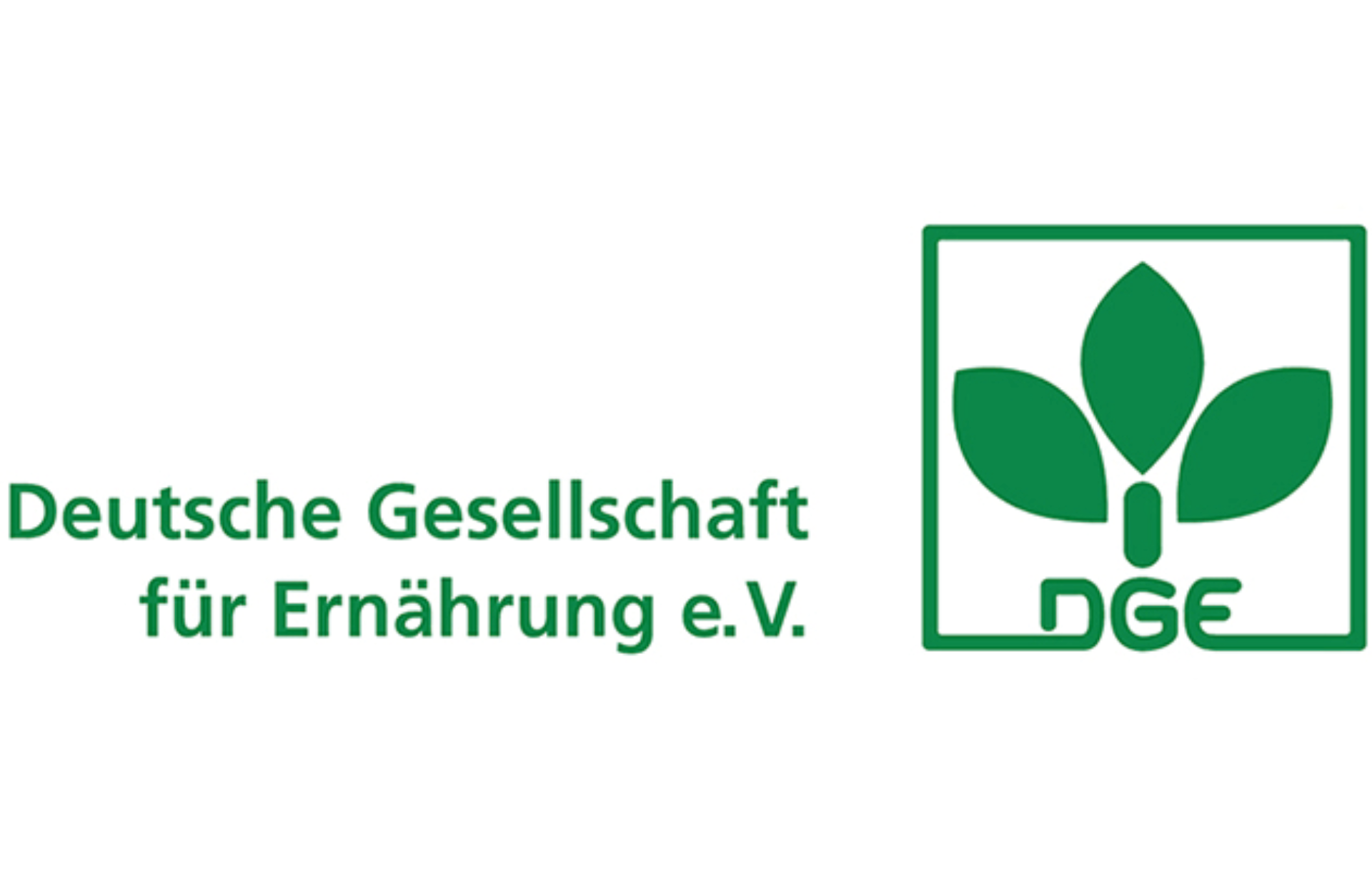 Logo der Deutschen Gesellschaft für Ernährung e.V. (DGE) mit grünem Schriftzug und stilisiertem Pflanzenmotiv.