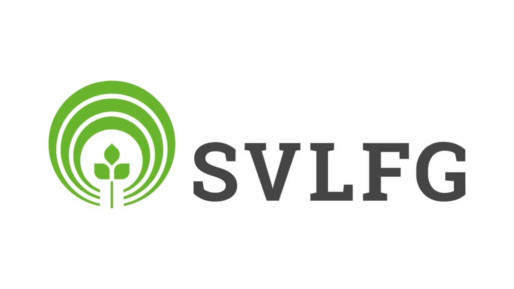 Logo der SVLFG mit stilisierten Pflanzen- und Wellenmotiven in grün und grauem Schriftzug.